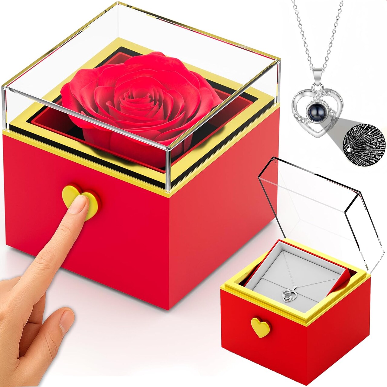 Rose Forever Flowers Jewelry Gift Box With I Love You Necklace (Black)